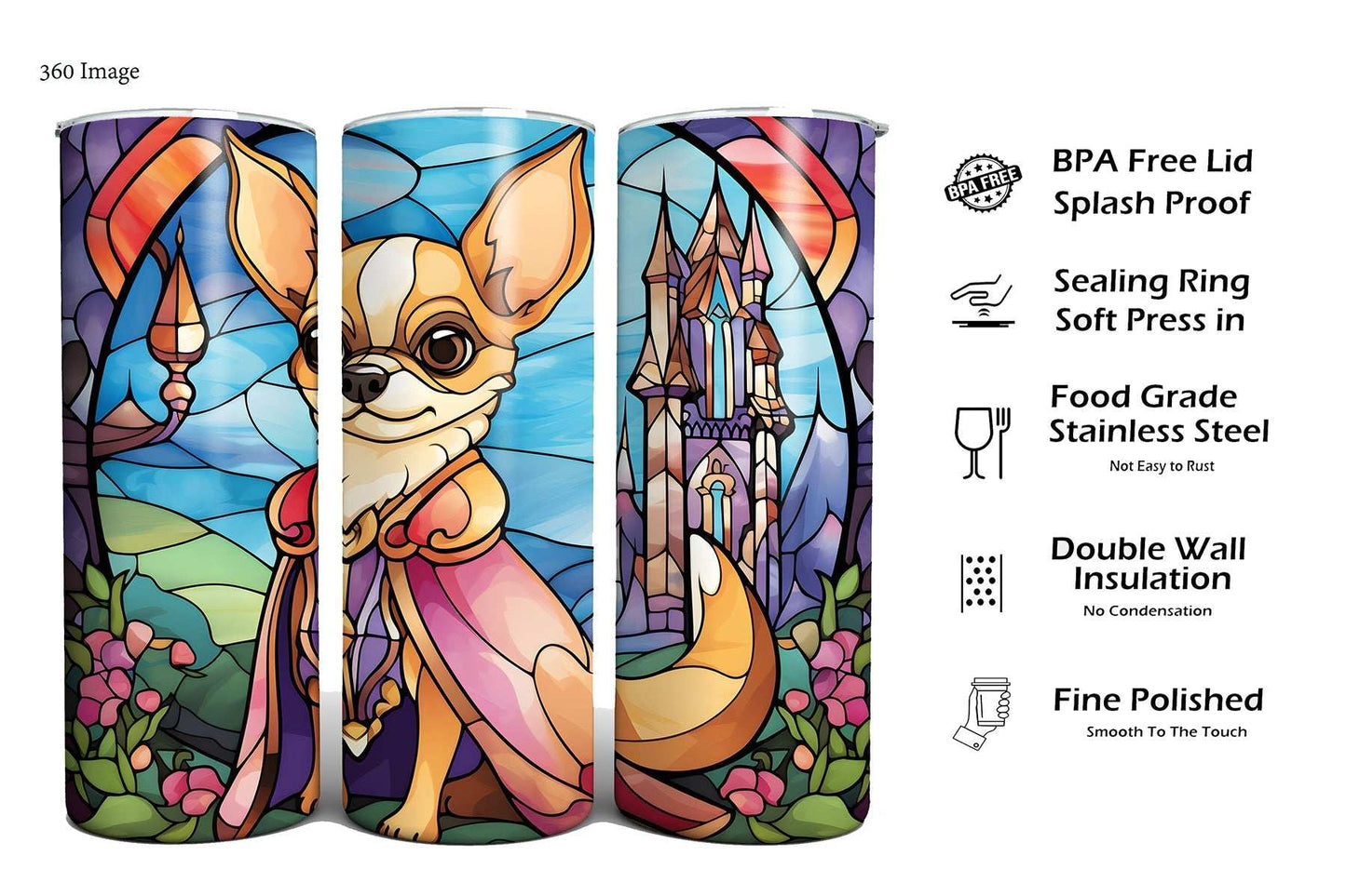 Chihuahua Tumbler 20 oz – Stained Glass Style Stainless Steel