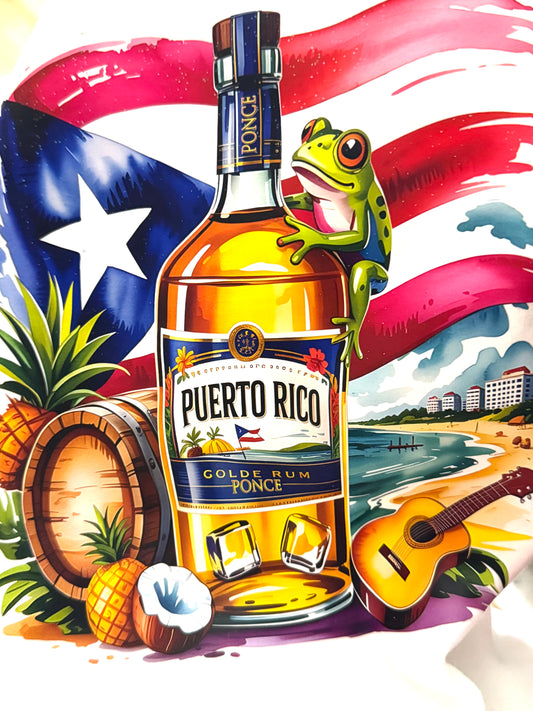 Ponce Puerto Rico Flag & Rum Bottle Design