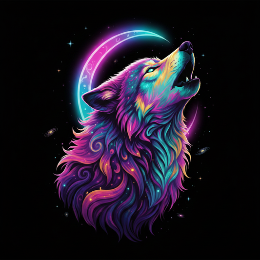 Psychedelic Galaxy Wolf graphic artwork