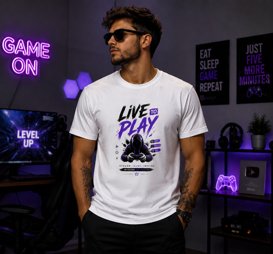 Live To Play – Gamer White Graphic Tee