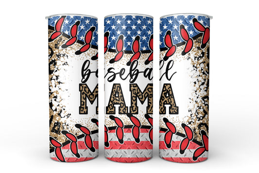 Baseball Mama Tumbler – American Flag Baseball Design, Patriotic Sports Mom Gift, Insulated Stainless Steel Cup