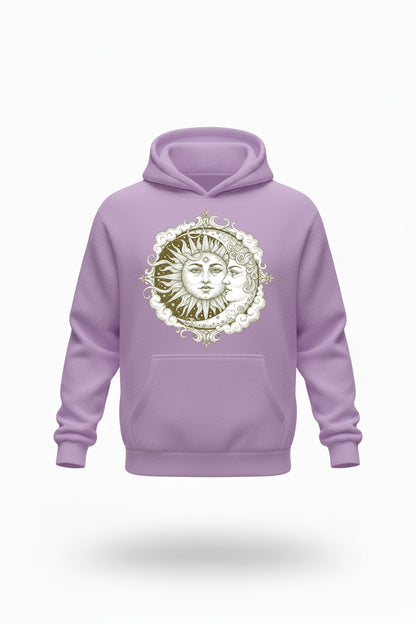 Celestial Sun & Moon Vintage Hoodie | Lilac Unisex Pullover