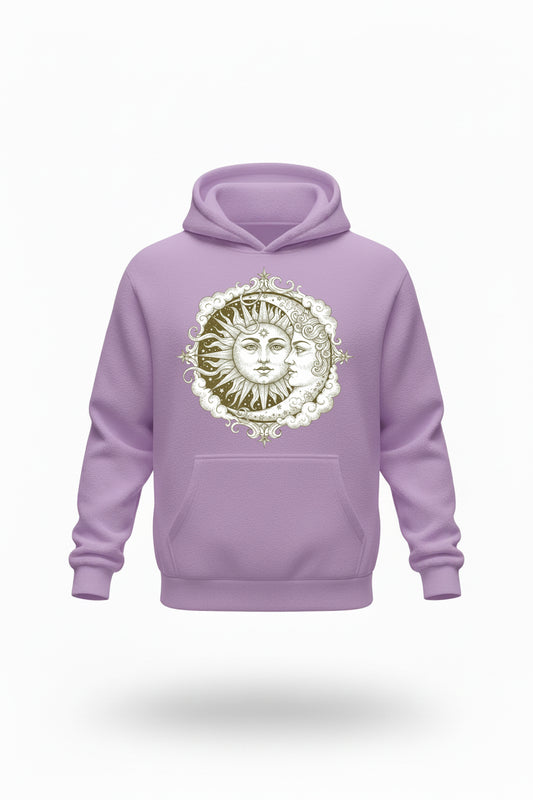 Celestial Sun & Moon Vintage Hoodie | Lilac Unisex Pullover