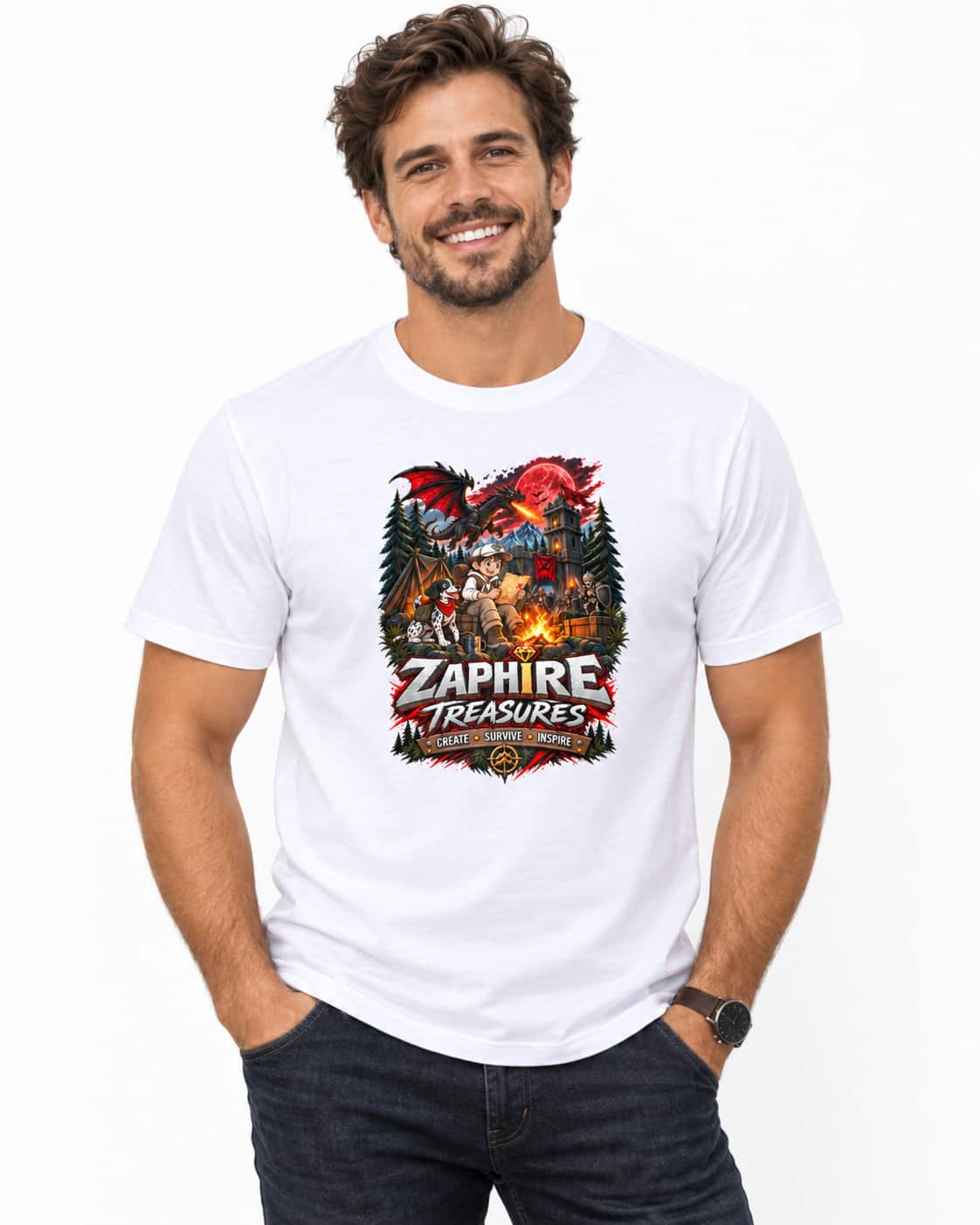 Zaphire Treasures Adventure Graphic T-Shirt | Dragon Fantasy Tee
