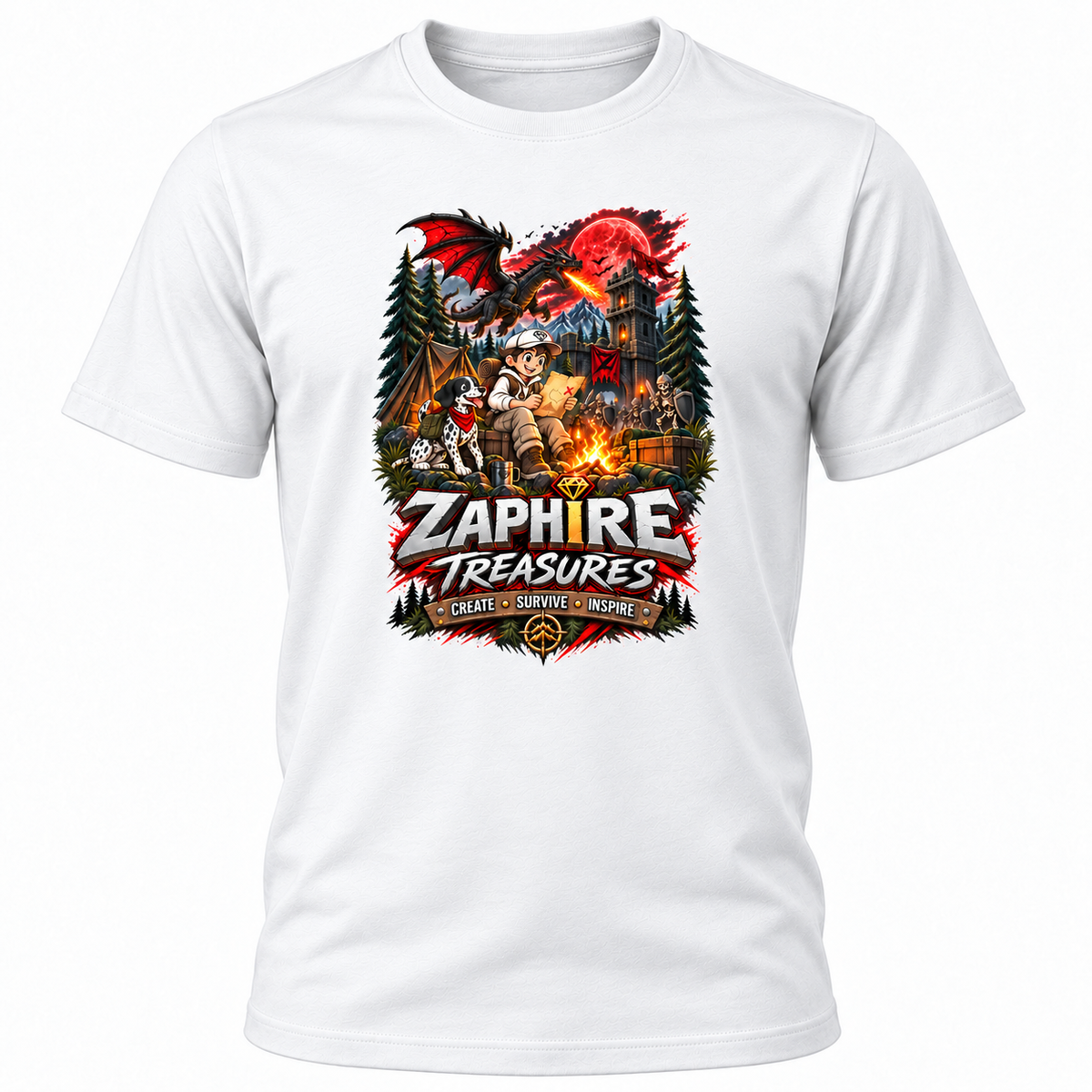 Zaphire Treasures Adventure Graphic T-Shirt | Dragon Fantasy Tee