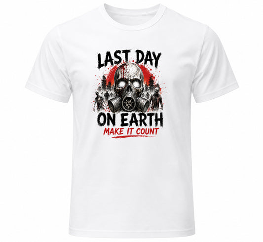Last Day On Earth Make It Count white zombie graphic t-shirt